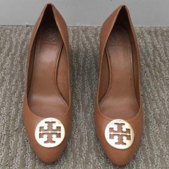 Tory Burch Shoes - Tory Burch Sophie Gold Logo Wedges